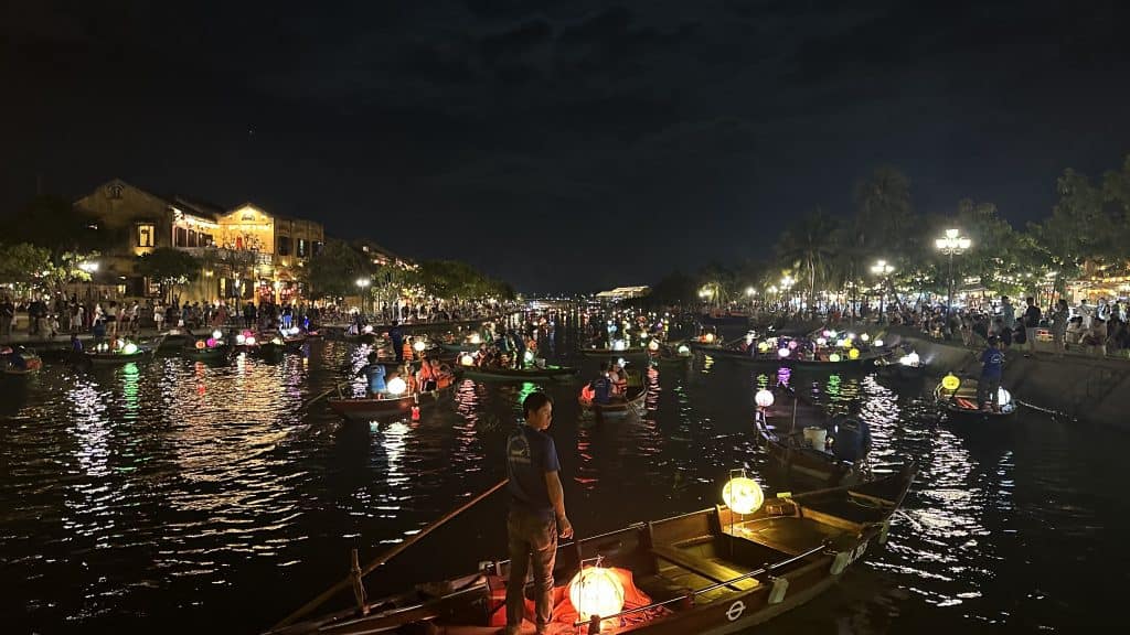 hoi an during holiday with candles lite up in the river festival